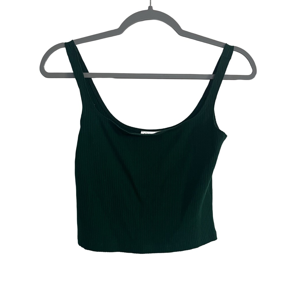 Reformation Jeans Tank Top Women S Green Ribbed Scoop Neck Crop Slim Fit Chic